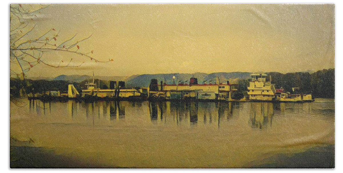 Mississippi River Bath Towel featuring the painting Work Barge by Marilyn Smith