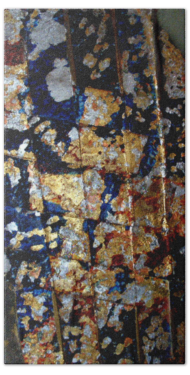Abstract Bath Sheet featuring the painting Woven Mixed Metal Leaf by Anni Adkins