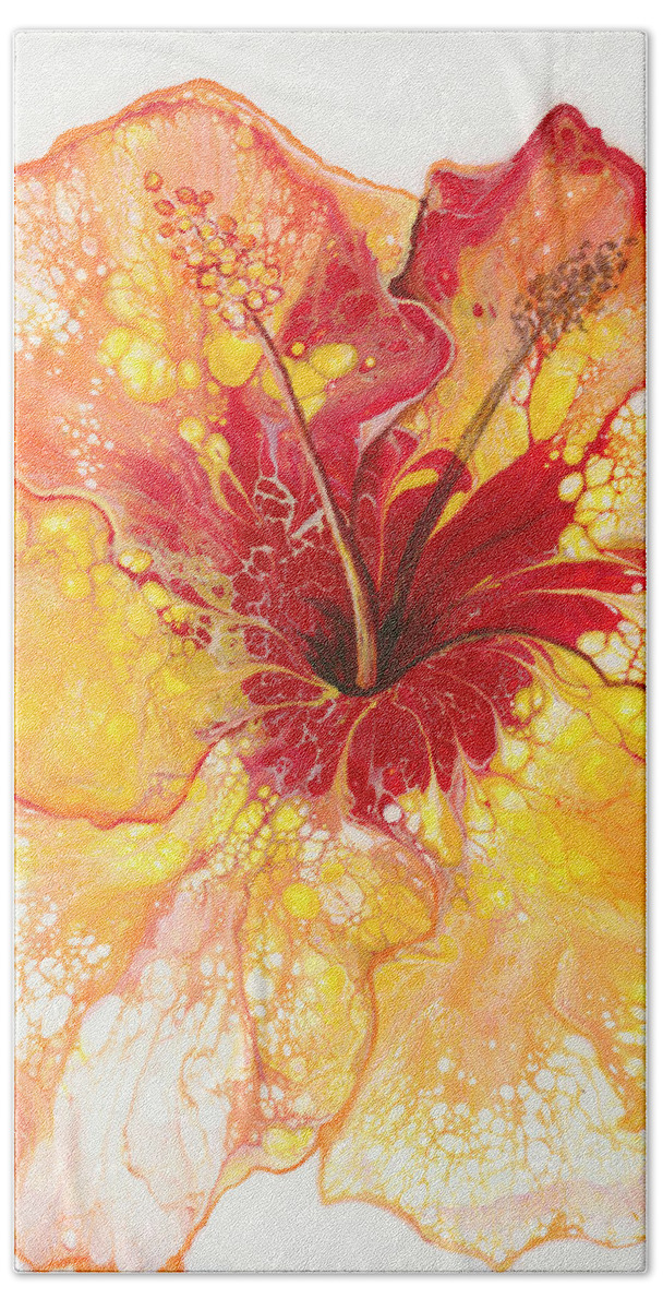 Hibiscus Hand Towel featuring the painting Yellow and Red Hibiscus by Darice Machel McGuire