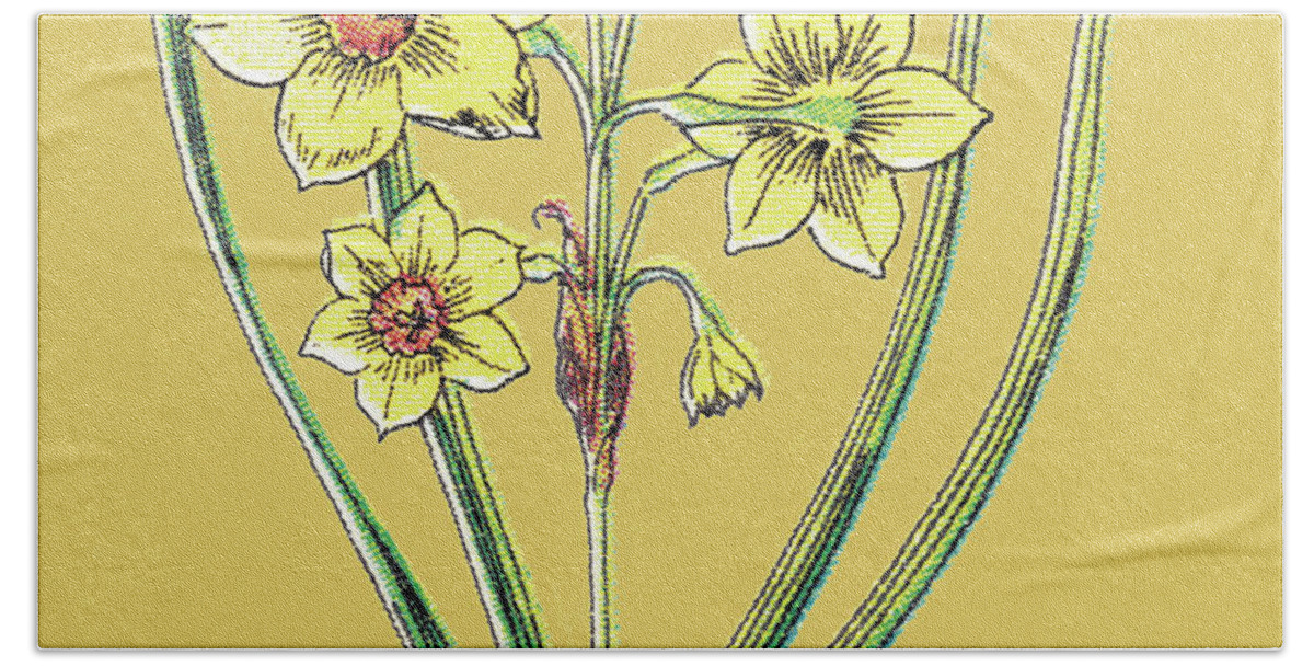 Bloom Hand Towel featuring the drawing Yellow Flowers by CSA Images