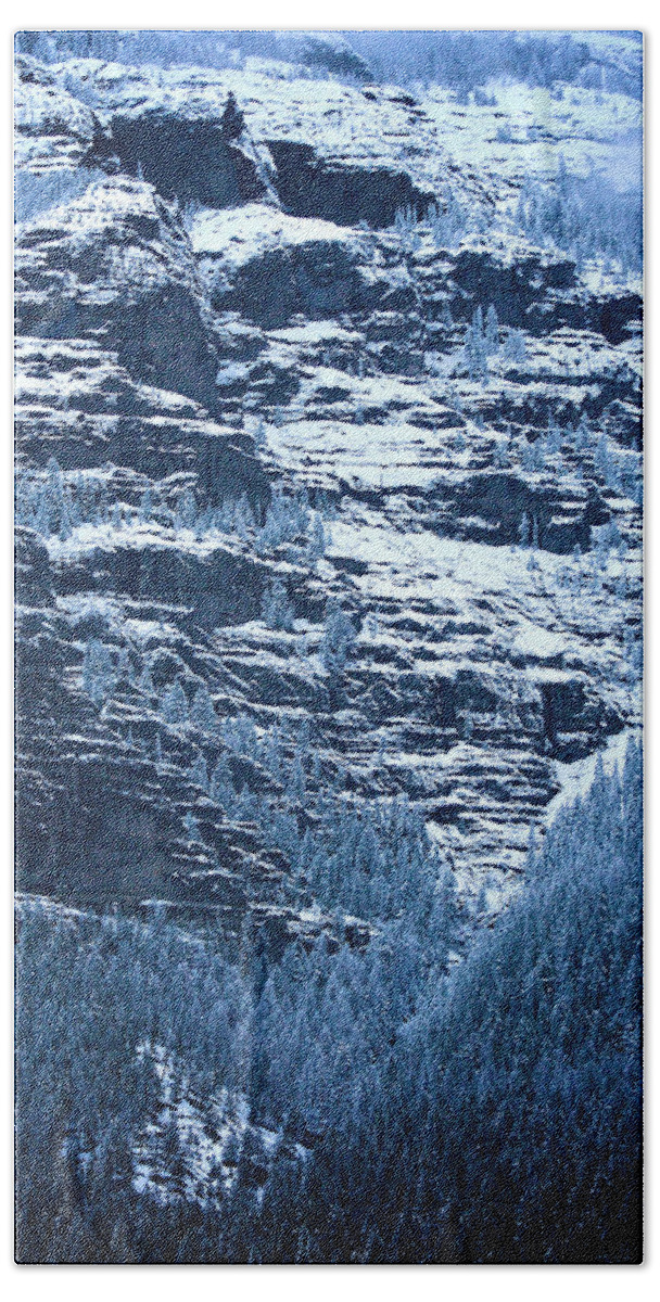 Yellowstone Hand Towel featuring the photograph Yellowstone Cliffs First Snow by Ed Broberg