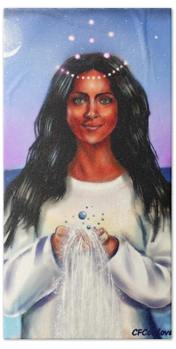 Yemaya Goddess Hand Towel featuring the digital art Yemaya Ocean Moon by Carmen Cordova