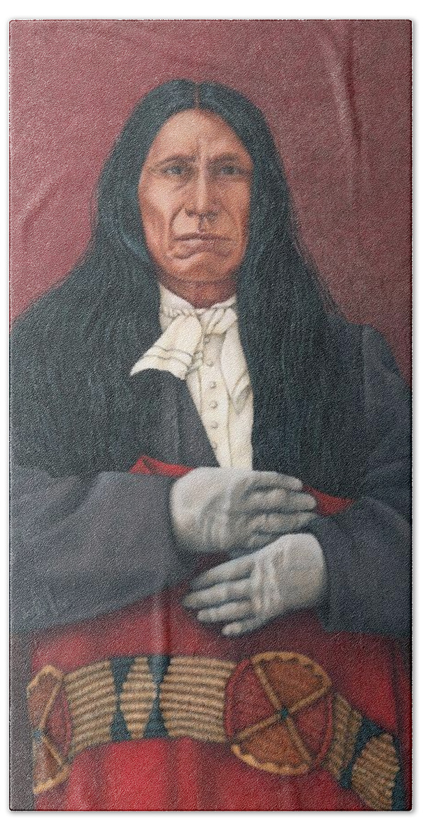 Native American Portrait. American Indian Portrait. Red Cloud. Bath Towel featuring the painting Young Red Cloud by Valerie Evans