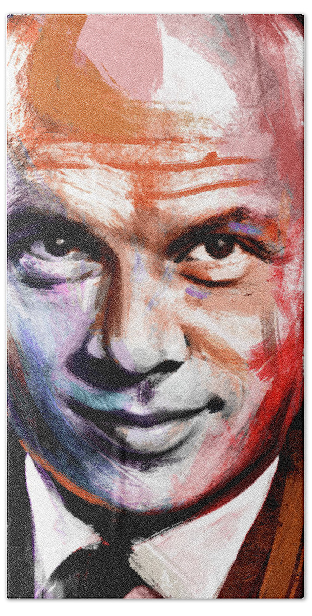 Yul Brynner Hand Towel featuring the painting Yul Brynner by Stars on Art