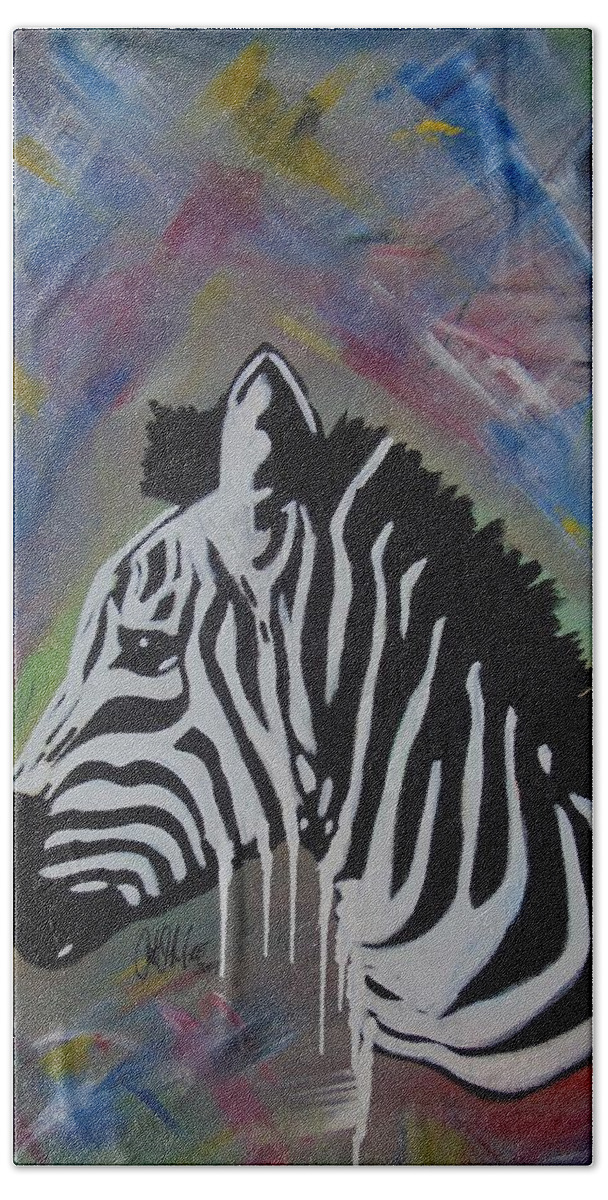 Zebra Hand Towel featuring the painting Zebra Drip by Antonio Moore