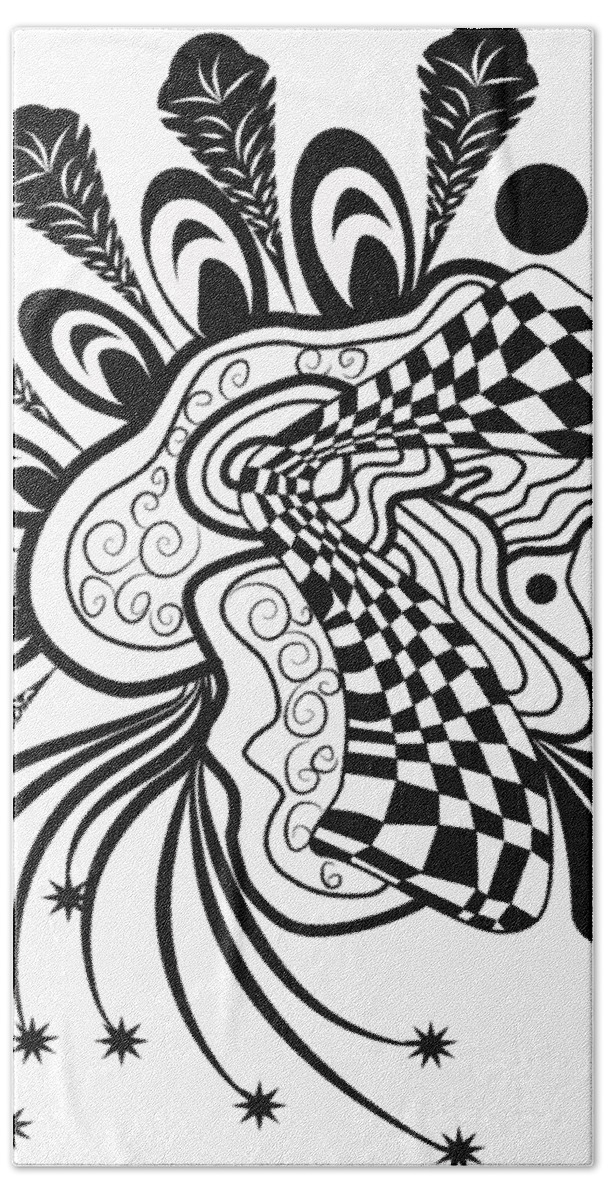 Zen Bath Towel featuring the drawing Zendoodle Black and White by Patricia Piotrak
