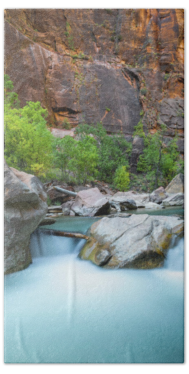 Zion Bath Towel featuring the photograph Zion National Park Riverside Walk Falls by Donnie Whitaker