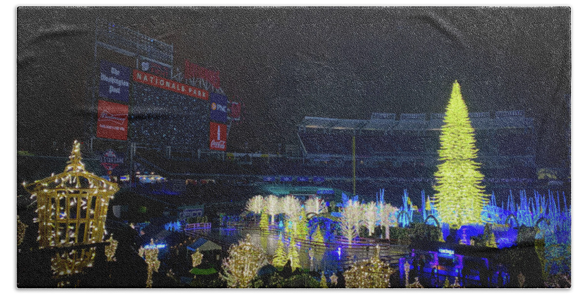 Holiday Lights Bath Towel featuring the photograph 2019 Enchant - Nationals Park #1 by Lora J Wilson