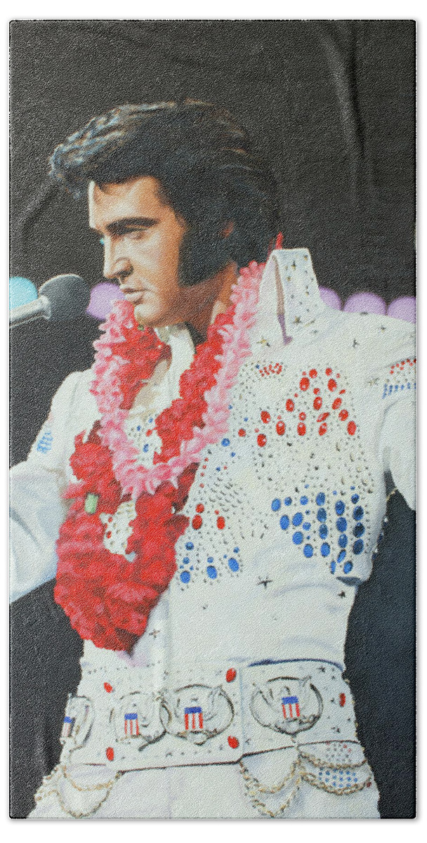 Elvis Hand Towel featuring the painting Aloha from Hawaii #2 by Rob De Vries