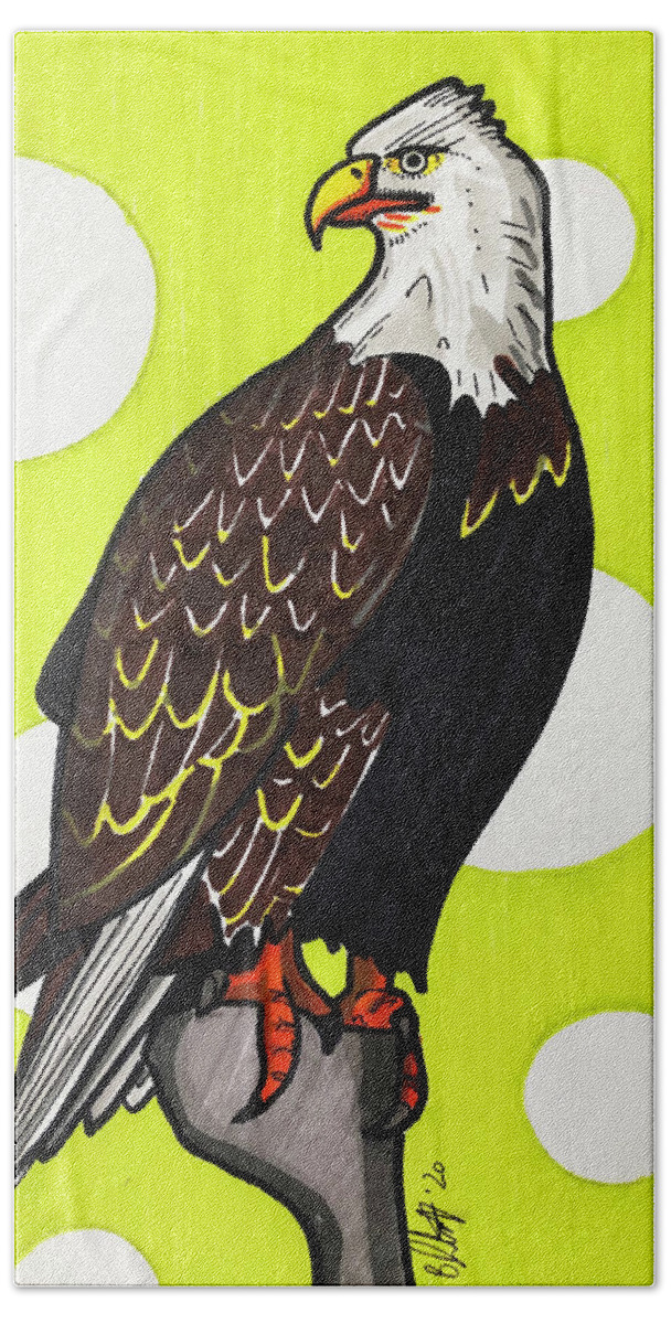 American Bald Eagle Bath Towel featuring the drawing American Bald Eagle #1 by Creative Spirit