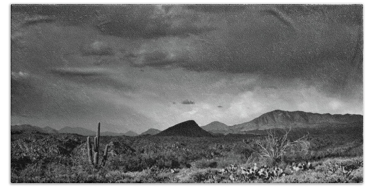 Arizona Bath Towel featuring the photograph Arizona Desert Black and White #1 by Chance Kafka