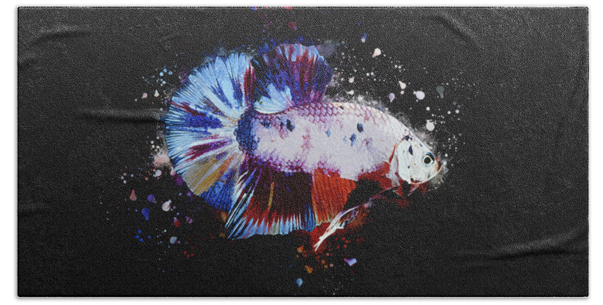 Artistic Bath Towel featuring the digital art Artistic Candy Multicolor Betta Fish by Sambel Pedes