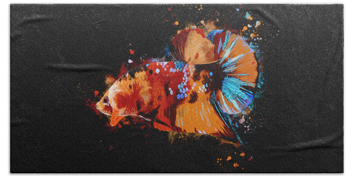 Artistic Bath Towel featuring the digital art Artistic Multicolor Betta Fish #1 by Sambel Pedes