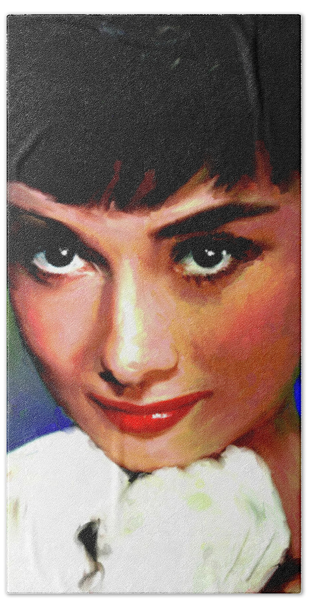 Audrey Hepburn Hand Towel featuring the painting Audrey Hepburn by Stars on Art