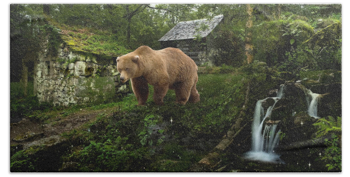 Bear Bath Towel featuring the mixed media Bear In The Woods #1 by Marvin Blaine