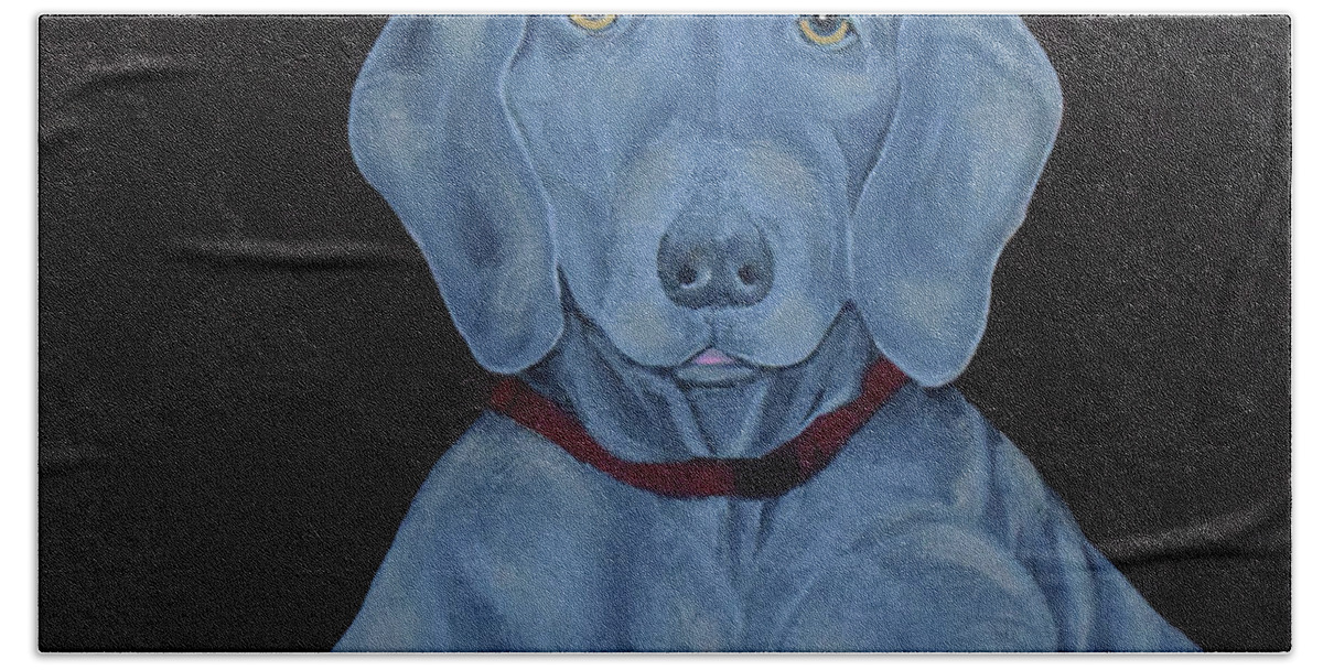 Weimaraner Hand Towel featuring the painting Blue Dog #1 by Deb Arndt