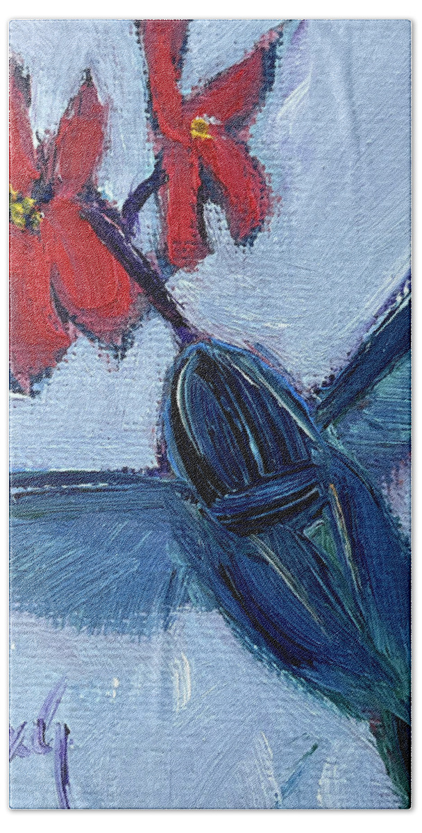 Hummingbird Bath Towel featuring the painting Blue Hummingbird by Roxy Rich