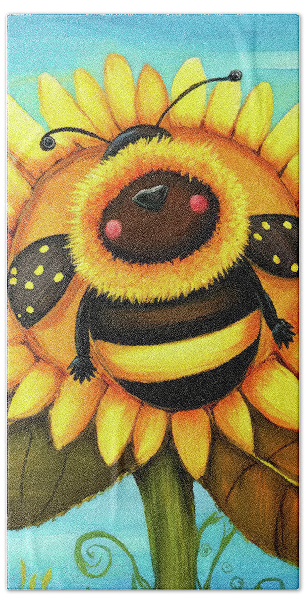 Bumble Bee Bath Towel featuring the painting Busy Little Bee by Tina LeCour