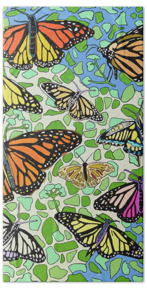 Butterfly Butterflies Color Hand Towel featuring the painting Butterflies #1 by Mike Stanko
