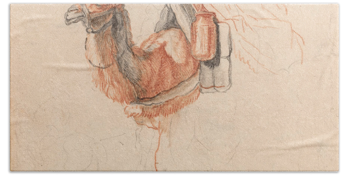 Johann Rudolph Schellenberg Bath Towel featuring the drawing Camel #2 by Johann Rudolph Schellenberg