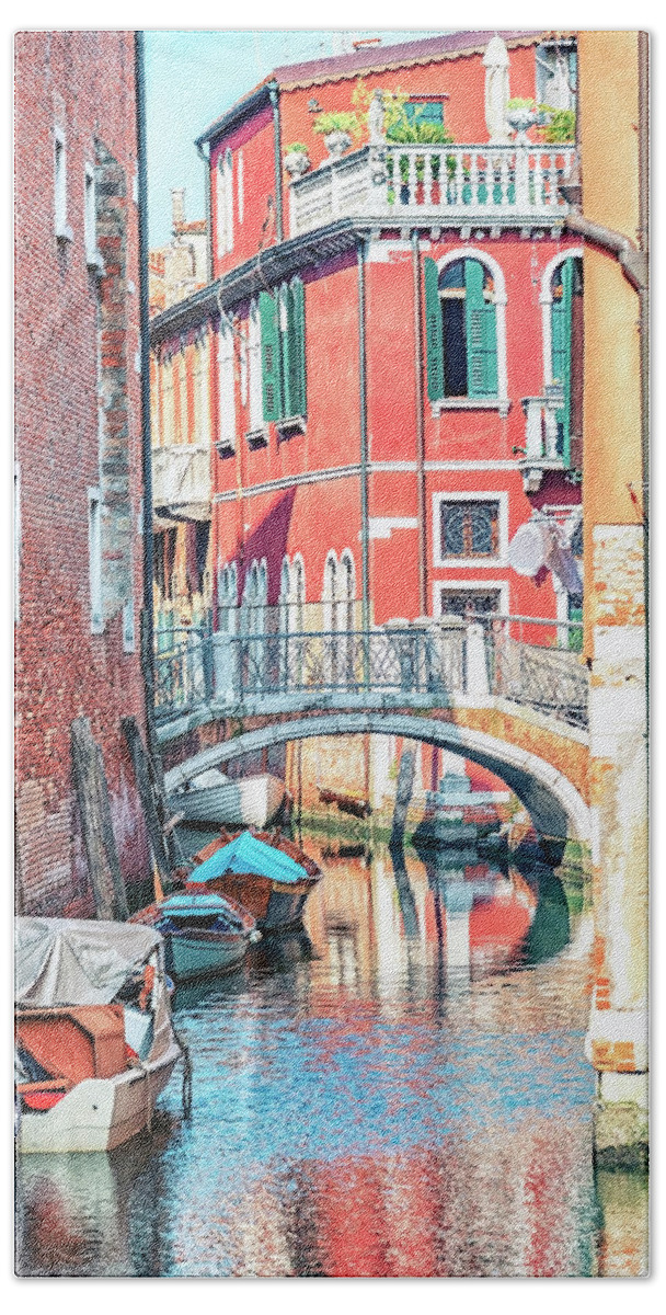 Architecture Hand Towel featuring the photograph Canal In Venice #1 by Manjik Pictures