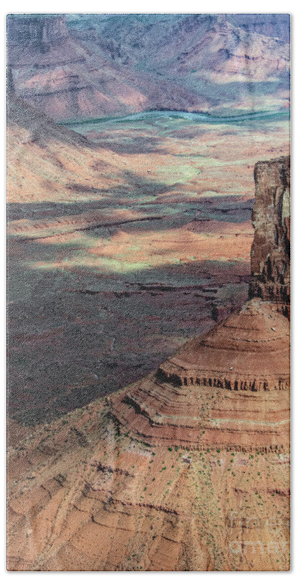 Castleton Tower Bath Towel featuring the photograph Castleton Tower in Castle Valley Utah Aerial #1 by David Oppenheimer