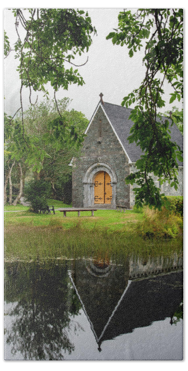 County Cork Bath Towel featuring the photograph Catholic church of  Saint. Finbarr Oratory. Gougane Barra park by Michalakis Ppalis