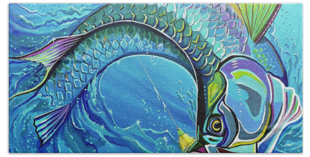 Tarpon Hand Towel featuring the painting Chromatic Catch #2 by Mark Ray