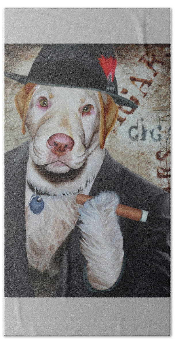 Cigar Bath Towel featuring the painting Cigar Dallas Dog by Vic Ritchey