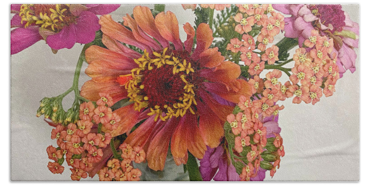 Zinnias Hand Towel featuring the photograph Cut Flowers #1 by Blenda Studio