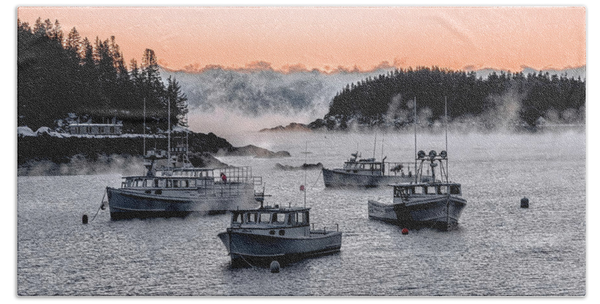 Sea Smoke Hand Towel featuring the photograph Cutler Harbor Sea Smoke 1 #1 by Marty Saccone