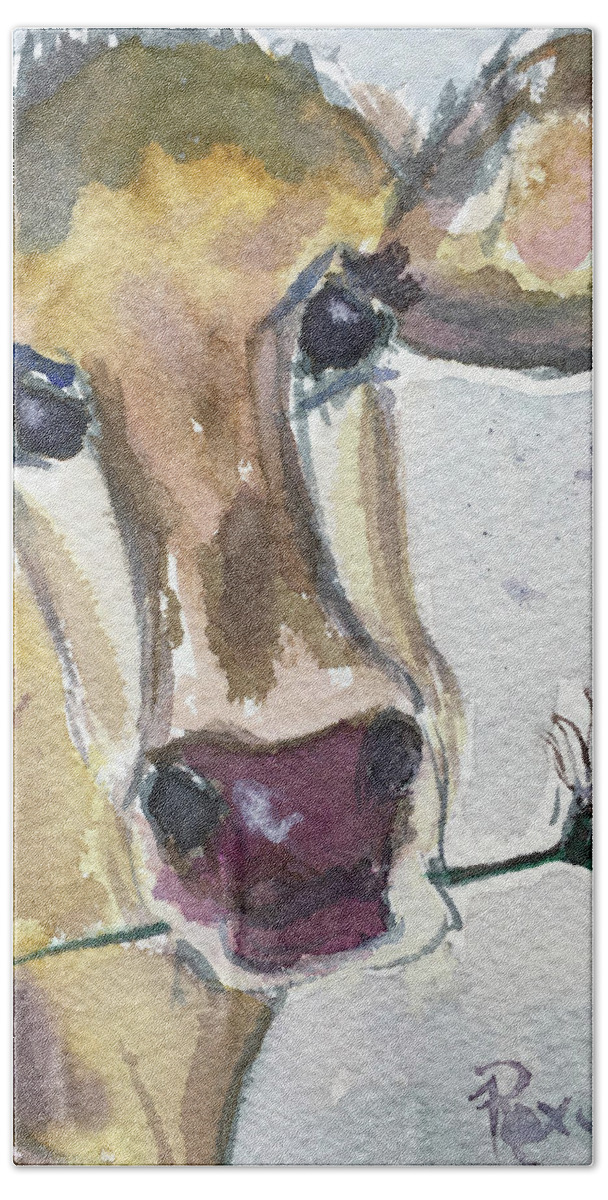 Cow Bath Towel featuring the painting Daisy by Roxy Rich