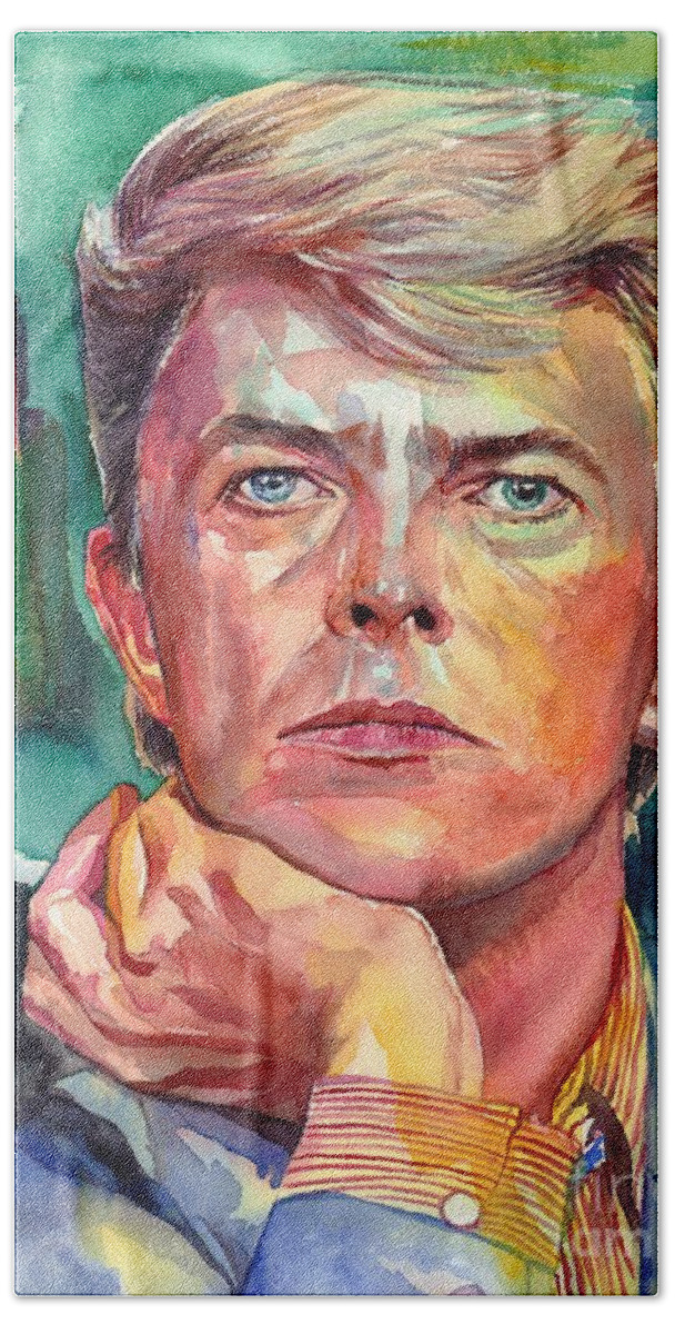 David Bowie Hand Towel featuring the painting David Bowie Portrait #1 by Suzann Sines