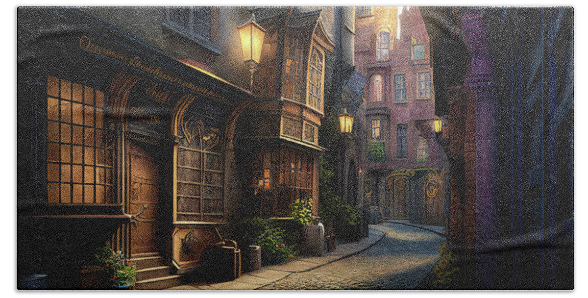 London Hand Towel featuring the digital art Diagon Alley #1 by Billy Bateman