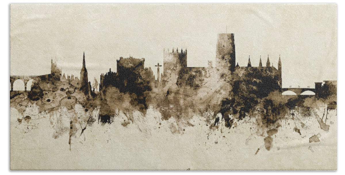 Durham Hand Towel featuring the digital art Durham England Skyline by Michael Tompsett