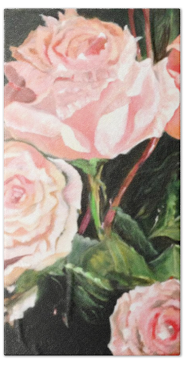 Pink Roses Hand Towel featuring the painting Elegant Dancer by Juliette Becker