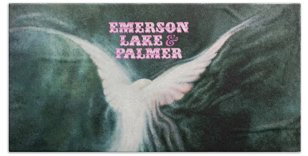 Emerson Lake Palmer Hand Towel featuring the mixed media Emerson Lake and Palmer Debut by Robert VanDerWal