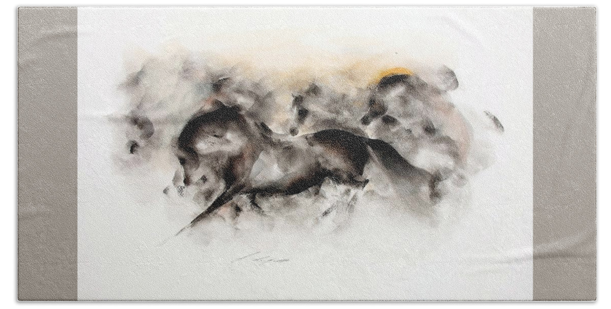 Horses Bath Towel featuring the painting Equus 3 by Janette Lockett