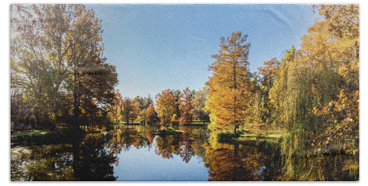 Jay Stockhaus Hand Towel featuring the photograph Fall at the Arboretum #2 by Jay Stockhaus