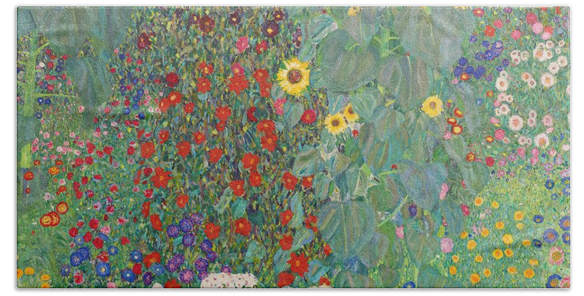 Nature Art Hand Towel featuring the painting Farm Garden with Sunflowers #1 by Gustav Klimt
