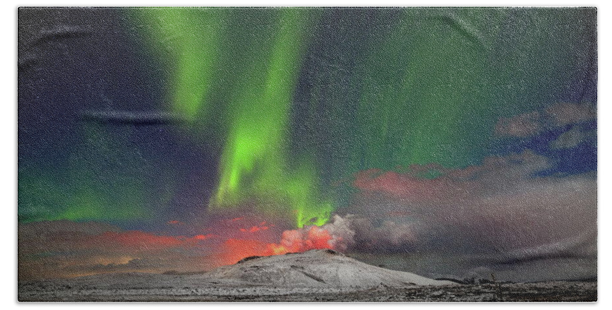 Iceland Hand Towel featuring the photograph Fire and light #2 by Christopher Mathews