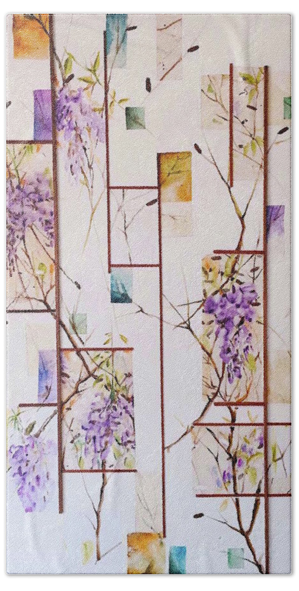 Wisteria Bath Towel featuring the painting Flowering wisteria II by Carolina Prieto Moreno