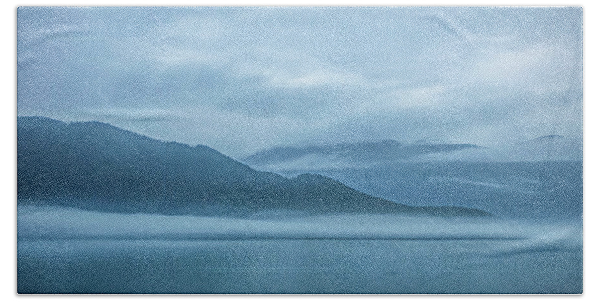 Alaska Bath Towel featuring the photograph Foggy Morning in Juneau #1 by Marcy Wielfaert