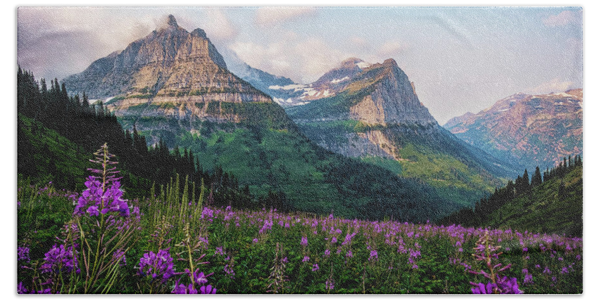Mountains Hand Towel featuring the photograph Glacier National Park #1 by Mango Art