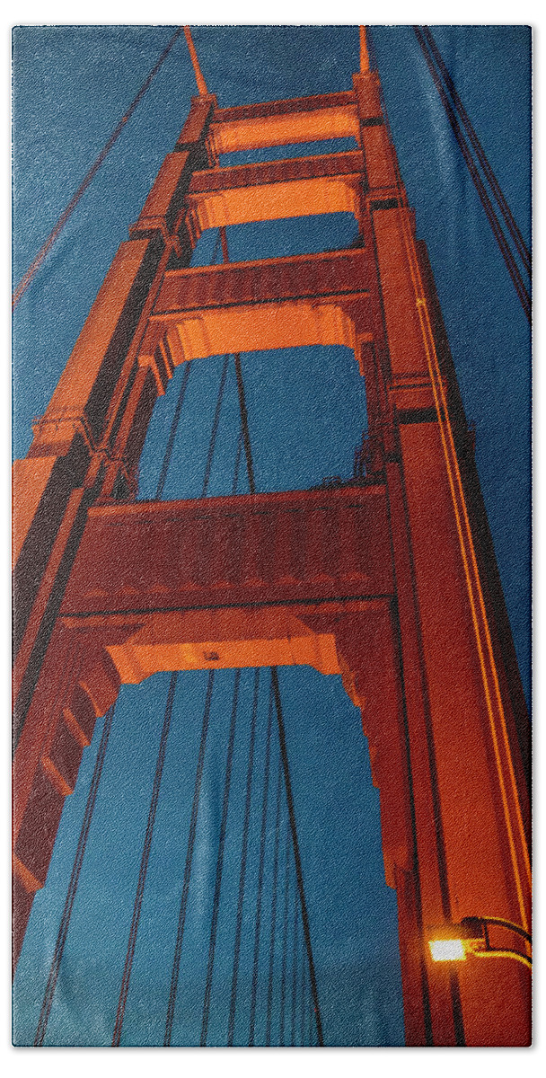 Golden Gate Bridge Hand Towel featuring the photograph Golden Gate Tower #1 by Gary Geddes
