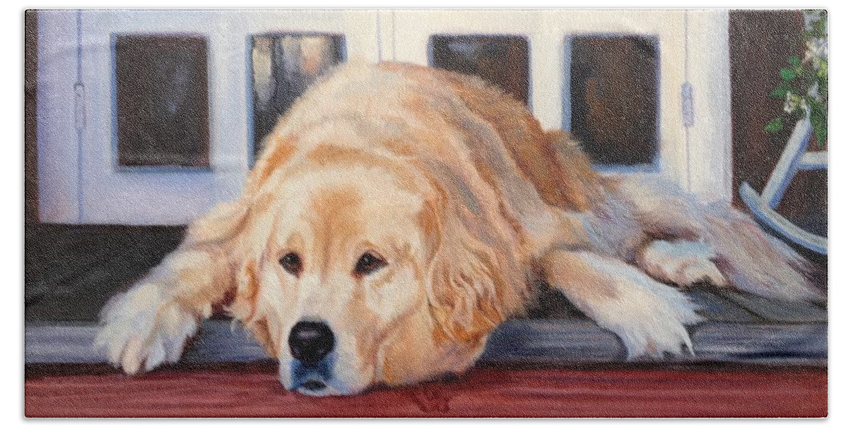 Dog Hand Towel featuring the painting Golden Retriever #1 by Judy Rixom
