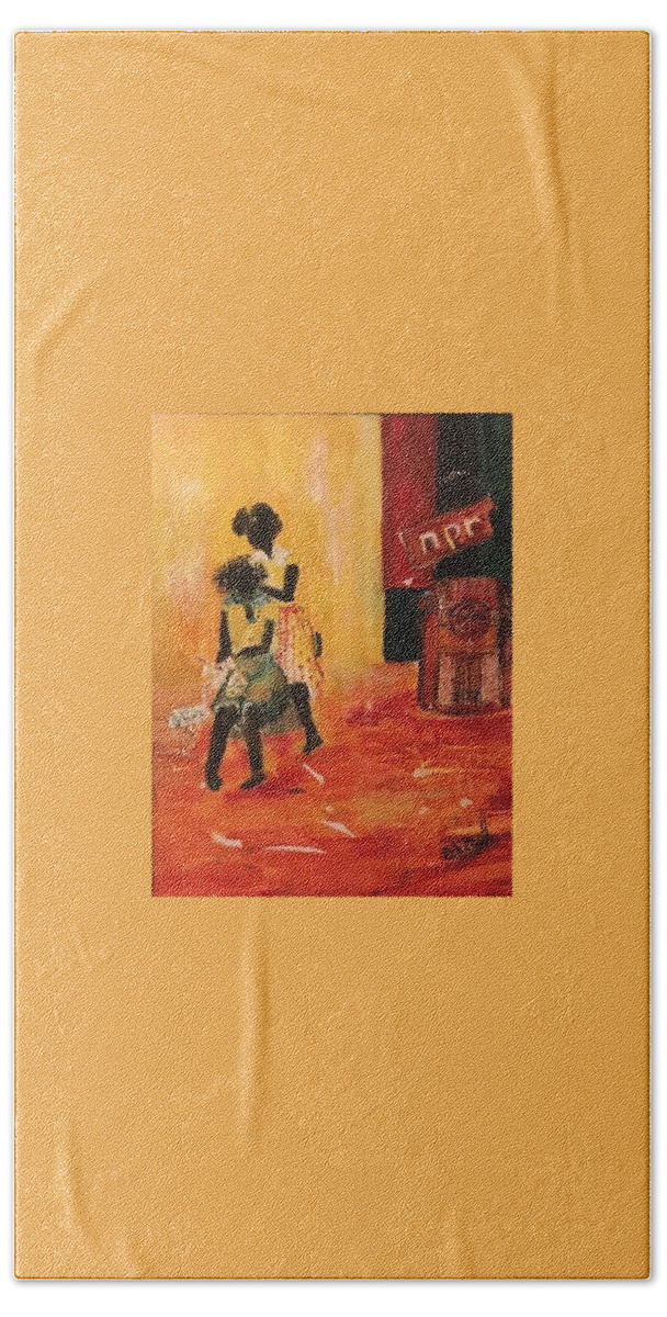 Figurative Bath Towel featuring the painting Grooving by Peggy Blood