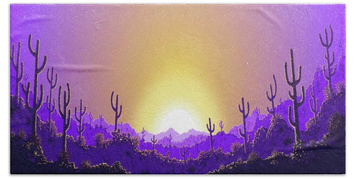 Landscape. Desert Landscape Hand Towel featuring the digital art Here Comes the Sun #1 by Scott Ross