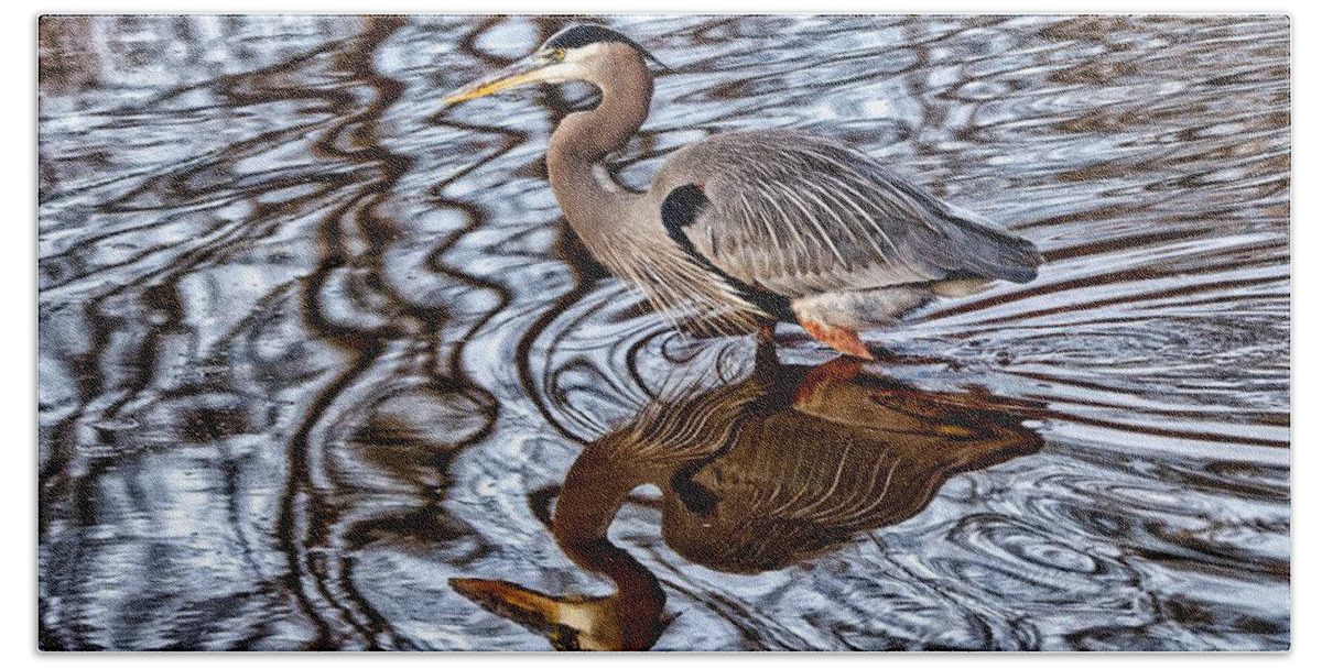 Birds Hand Towel featuring the photograph Heron and his doppelganger #1 by Paul Ross