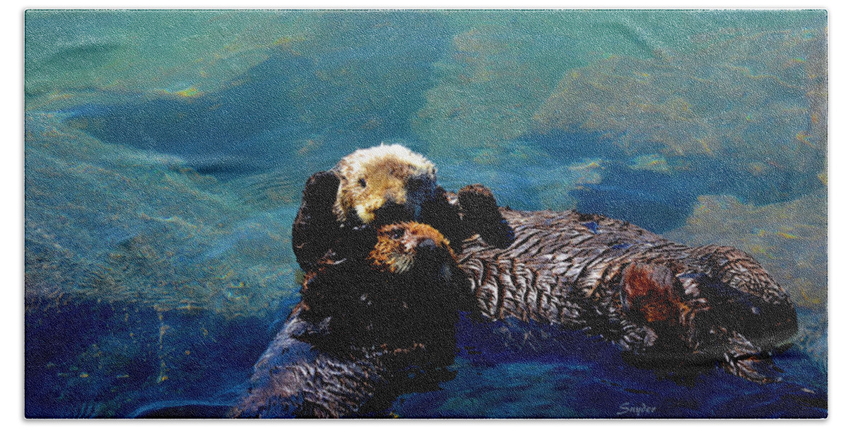 Otter Hand Towel featuring the photograph High Five Sea Otter Morro Bay California #2 by Barbara Snyder